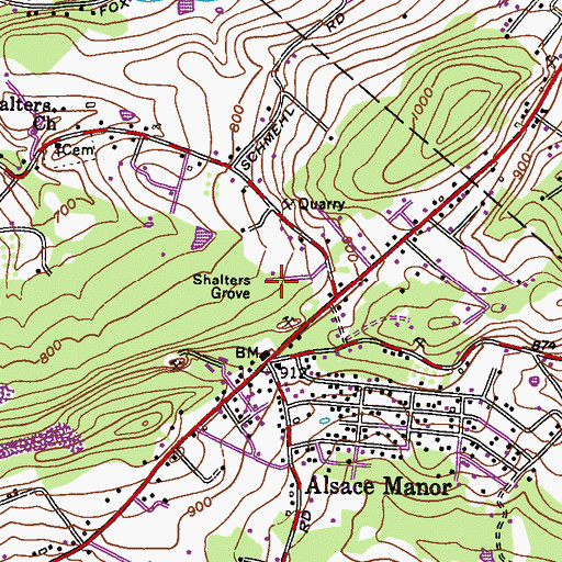 Topographic Map of Shalters Grove, PA