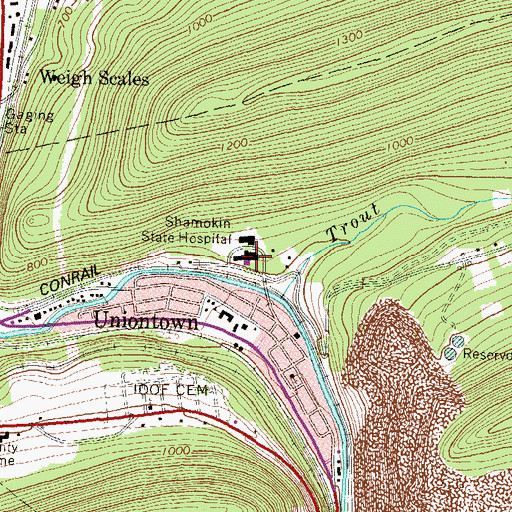 Topographic Map of Shamokin Area Community Hospital, PA