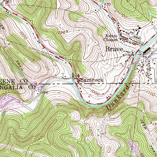 Topographic Map of Shamrock, PA