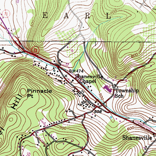 Topographic Map of Shanesville Chapel, PA