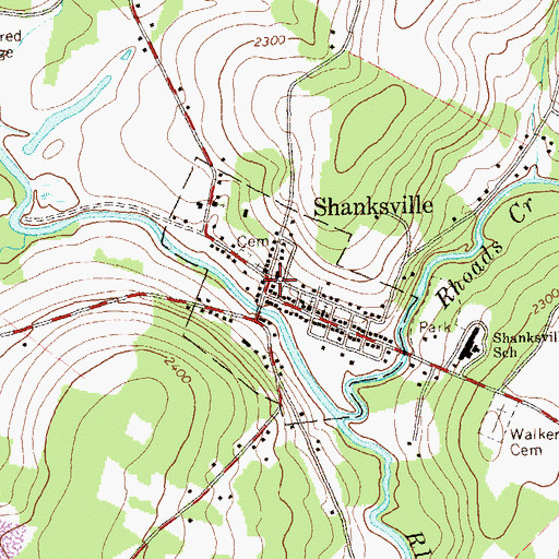 Topographic Map of Shanksville, PA