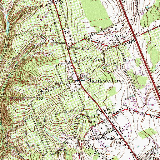 Topographic Map of Shankweilers, PA