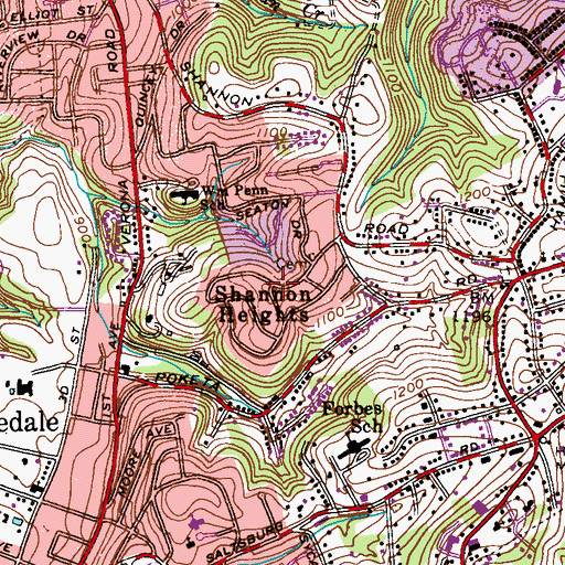 Topographic Map of Shannon Heights, PA