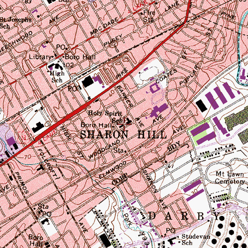 Topographic Map of Sharon Hill, PA