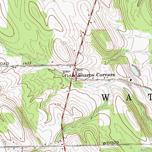 Topographic Map of Sharps Corners, PA