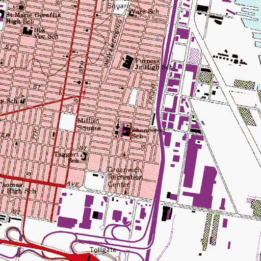 Topographic Map of Sharswood School, PA