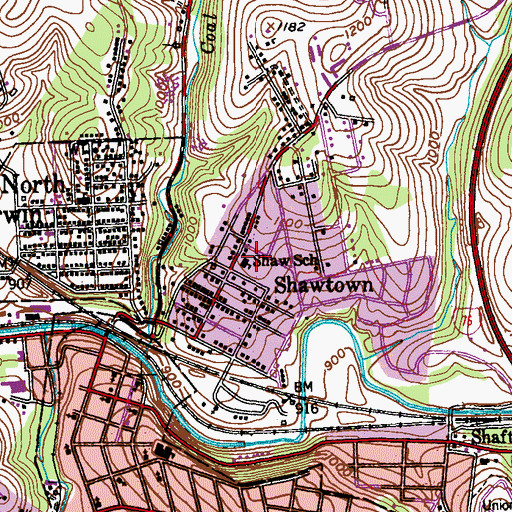 Topographic Map of Shaw School, PA