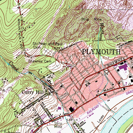 Topographic Map of Shawnee Cemetery, PA
