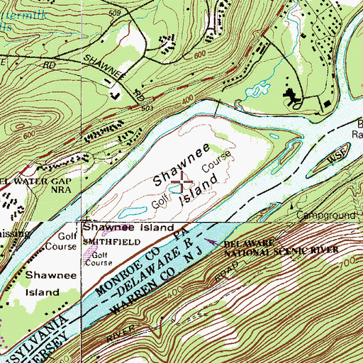 Topographic Map of Shawnee Island, PA