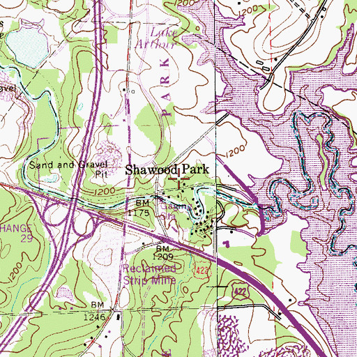Topographic Map of Shawwood Park, PA
