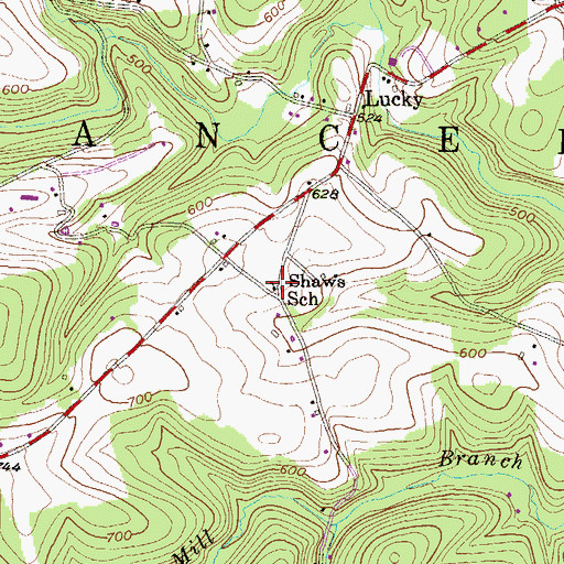 Topographic Map of Shaws School, PA