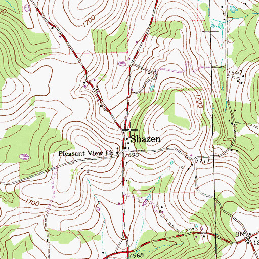 Topographic Map of Shazen, PA