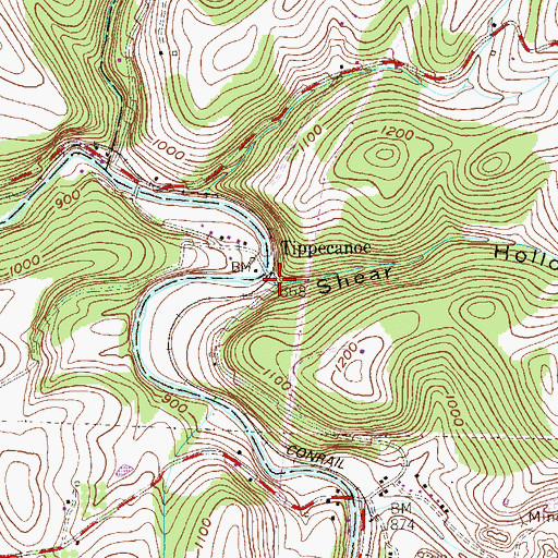 Topographic Map of Shear Hollow, PA