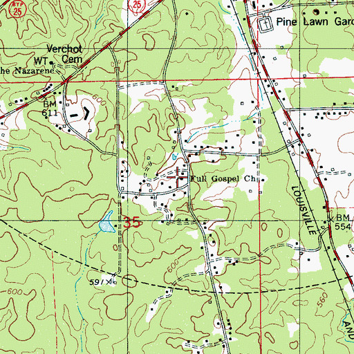 Topographic Map of Full Gospel Church, AL