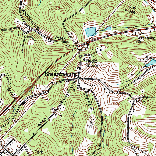 Topographic Map of Shearersburg, PA