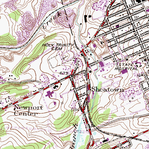 Topographic Map of Sheatown, PA