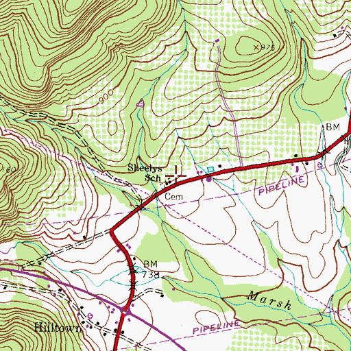 Topographic Map of Sheelys School, PA