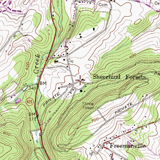 Topographic Map of Sheerlund Forests, PA