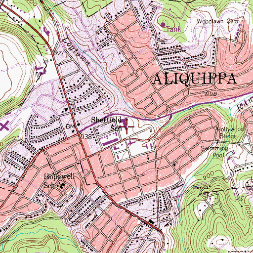 Topographic Map of Sheffield School, PA