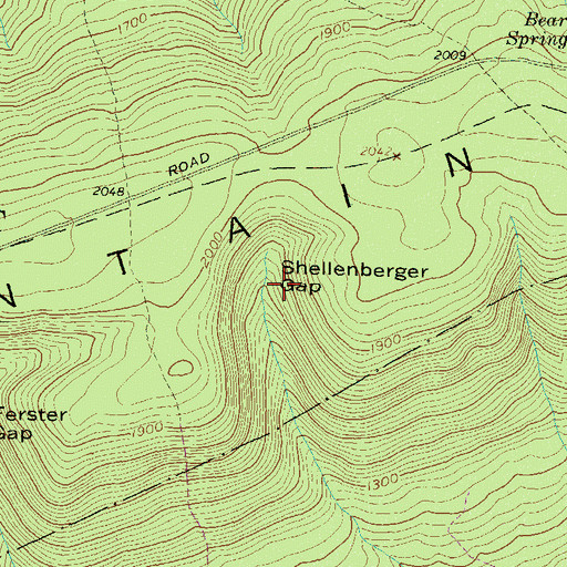 Topographic Map of Shellenberger Gap, PA
