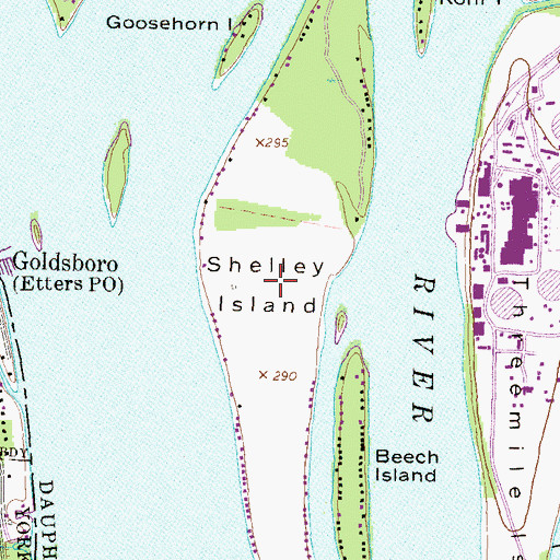 Topographic Map of Shelley Island, PA