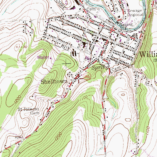 Topographic Map of Shelltown, PA