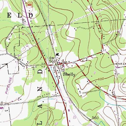 Topographic Map of Shelly, PA