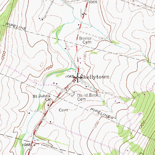 Topographic Map of Shellytown, PA
