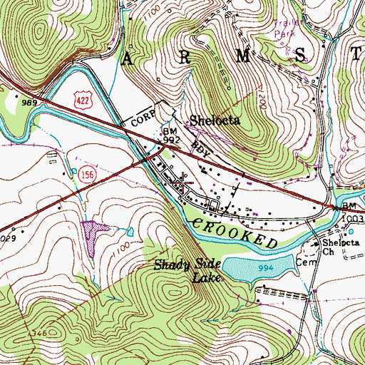 Topographic Map of Shelocta, PA