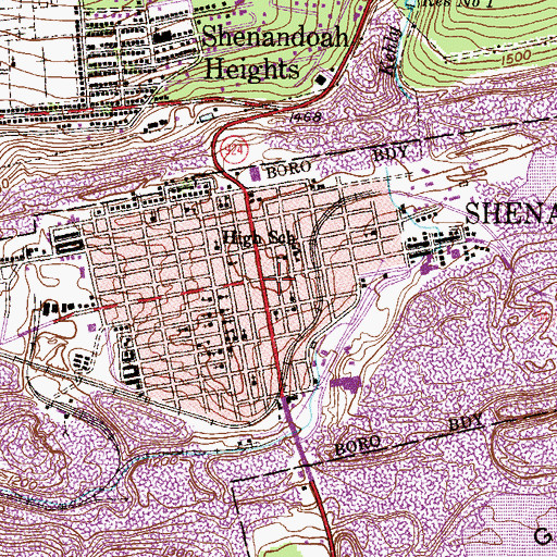 Topographic Map of Shenandoah, PA