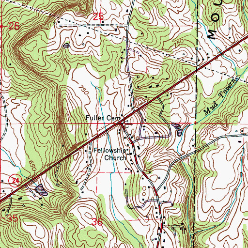 Topographic Map of Fuller Cemetery, AL