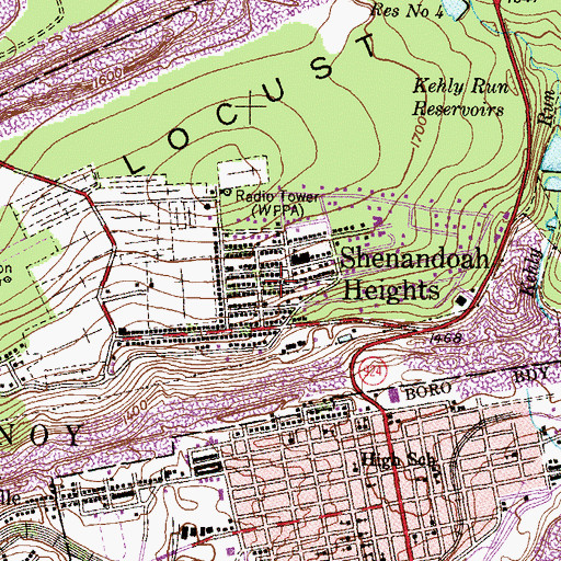Topographic Map of Shenandoah Heights, PA
