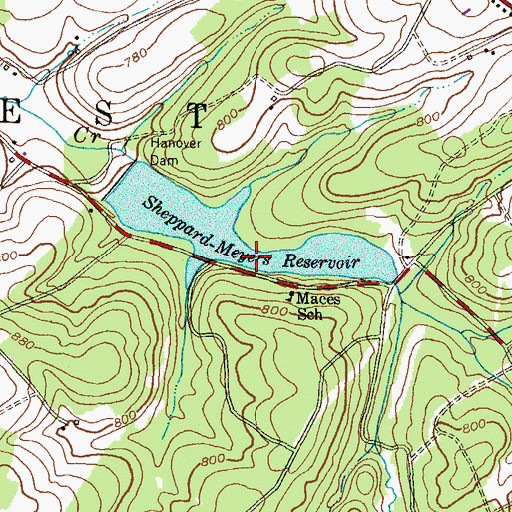 Topographic Map of Sheppard-Meyers Reservoir, PA