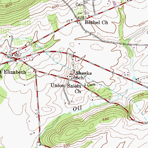 Topographic Map of Sherks School, PA