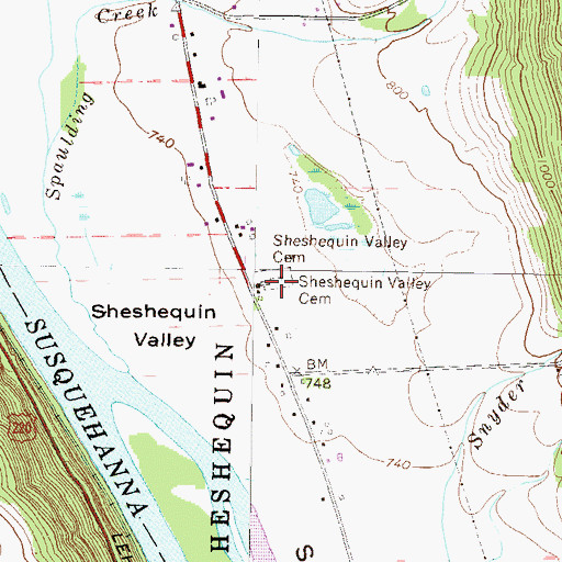 Topographic Map of Sheshequin Valley Cemetery, PA