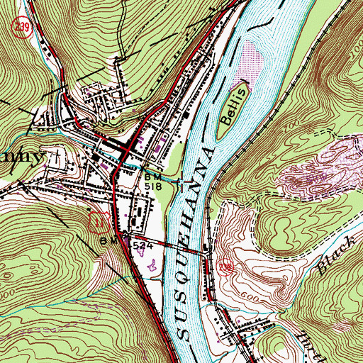 Topographic Map of Shickshinny Creek, PA
