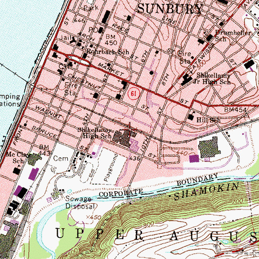 Topographic Map of Shikellamy High School, PA