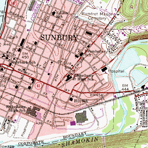 Topographic Map of Shikellamy Junior High School, PA