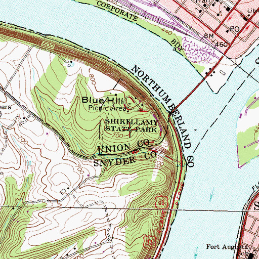 Topographic Map of Shikellamy State Park, PA