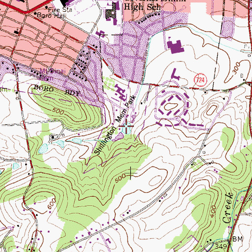 Topographic Map of Shillington Park, PA
