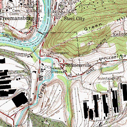 Topographic Map of Shimersville, PA