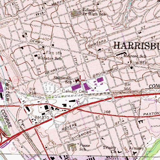Topographic Map of Shimmell School, PA