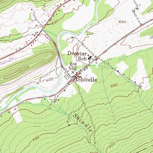 Topographic Map of Shindle, PA