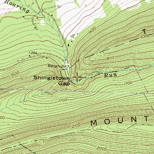 Topographic Map of Shingletown Gap, PA
