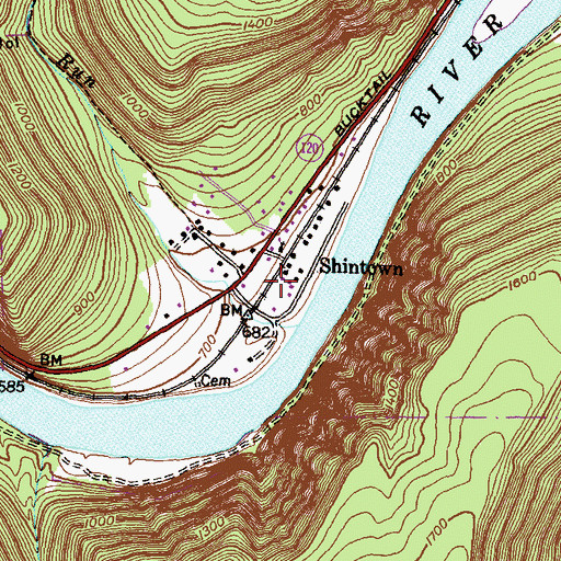 Topographic Map of Shintown, PA