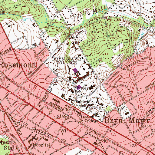 Topographic Map of Shipley School, PA