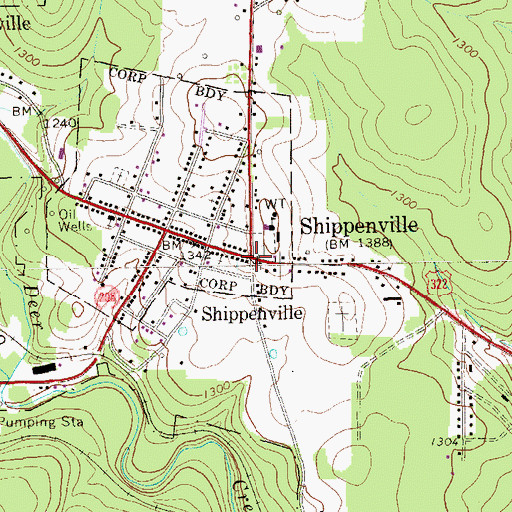 Topographic Map of Shippenville, PA