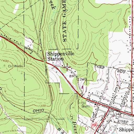 Topographic Map of Shippenville Station, PA