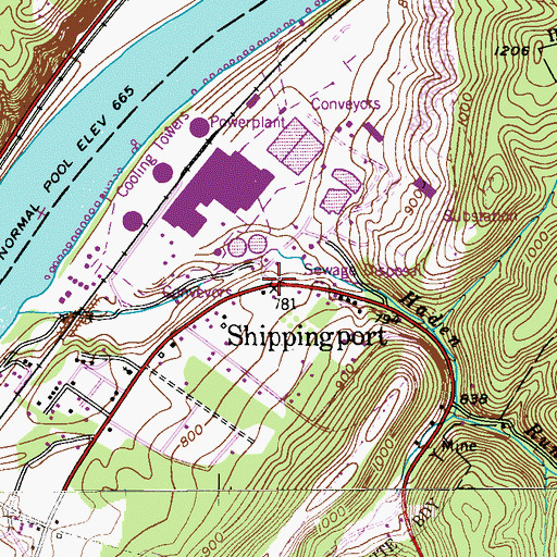 Topographic Map of Shippingport, PA