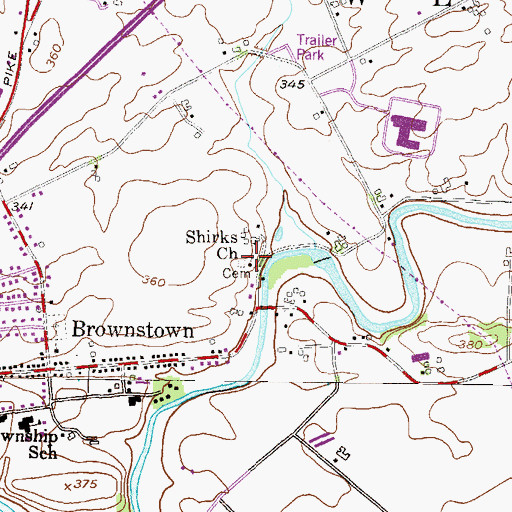 Topographic Map of Shirks Church, PA
